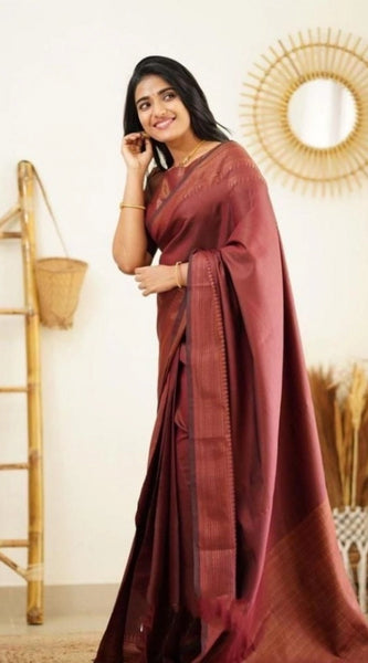 Mayawye Women's Litchi silk Printed Saree With Unstitched Blouse (Maroon)