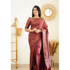 Mayawye Women's Litchi silk Printed Saree With Unstitched Blouse (Maroon)