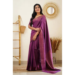 Mayawye Women's Litchi silk Printed Saree With Unstitched Blouse (Purple)