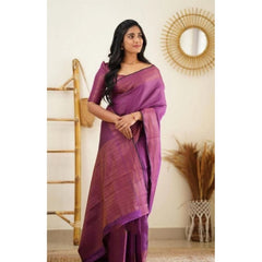 Mayawye Women's Litchi silk Printed Saree With Unstitched Blouse (Purple)