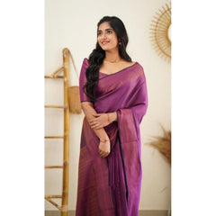 Mayawye Women's Litchi silk Printed Saree With Unstitched Blouse (Purple)