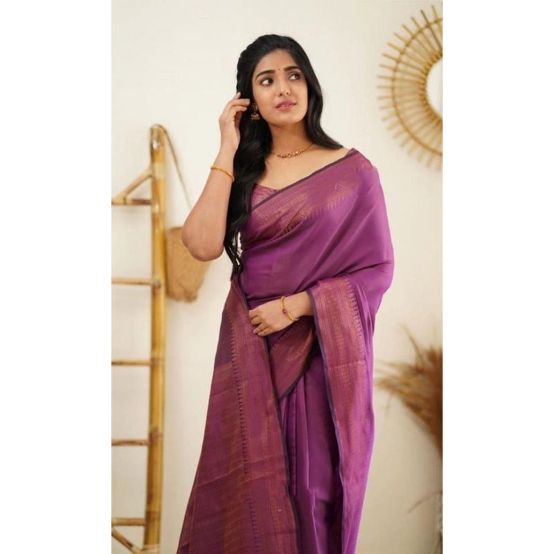 Mayawye Women's Litchi silk Printed Saree With Unstitched Blouse (Purple)