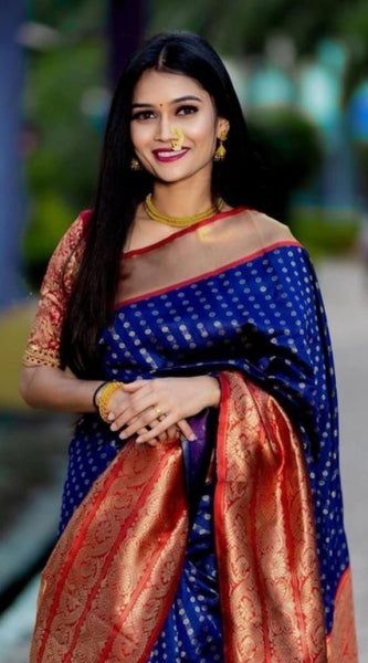 Mayawye Women's Litchi silk Printed Saree With Unstitched Blouse (Blue)
