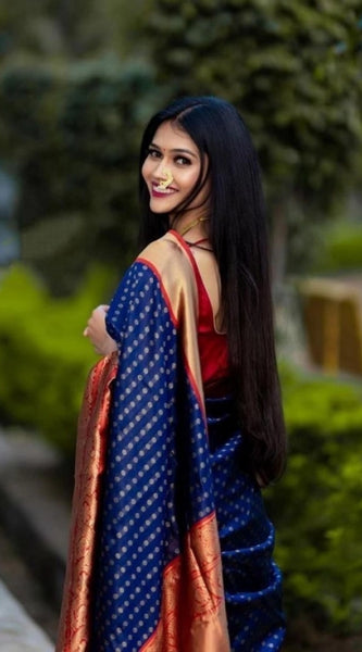 Mayawye Women's Litchi silk Printed Saree With Unstitched Blouse (Blue)