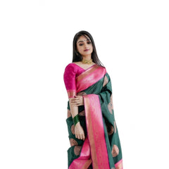 Mayawye Women's Soft Litchi Silk Jacquard Work Saree With Unstitched Blouse 5.5Mtr (Green)