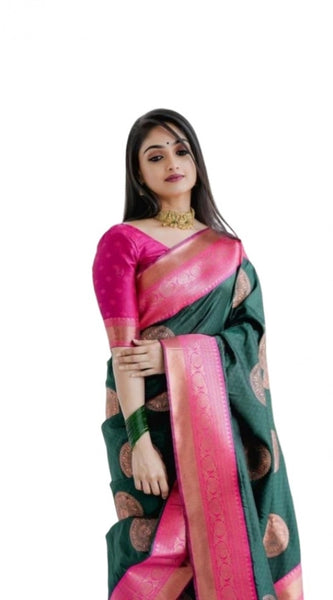 Mayawye Women's Soft Litchi Silk Jacquard Work Saree With Unstitched Blouse 5.5Mtr (Green)