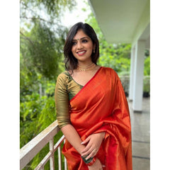 Mayawye Women's Litchi silk Printed Saree With Unstitched Blouse (Red)