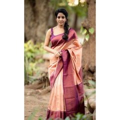 Mayawye Women's Litchi silk Printed Saree With Unstitched Blouse (Beige)