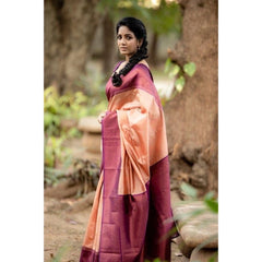 Mayawye Women's Litchi silk Printed Saree With Unstitched Blouse (Beige)
