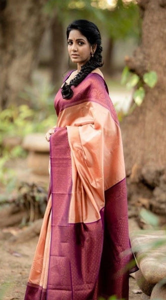 Mayawye Women's Litchi silk Printed Saree With Unstitched Blouse (Beige)