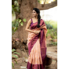 Mayawye Women's Litchi silk Printed Saree With Unstitched Blouse (Beige)