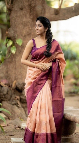 Mayawye Women's Litchi silk Printed Saree With Unstitched Blouse (Beige)