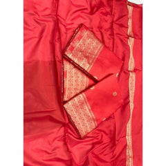 Mayawye Women's Litchi silk Printed Saree With Unstitched Blouse (Red)