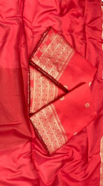 Mayawye Women's Litchi silk Printed Saree With Unstitched Blouse (Red)