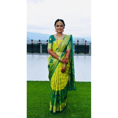 Mayawye Women's Litchi silk Printed Saree With Unstitched Blouse (Light Green)