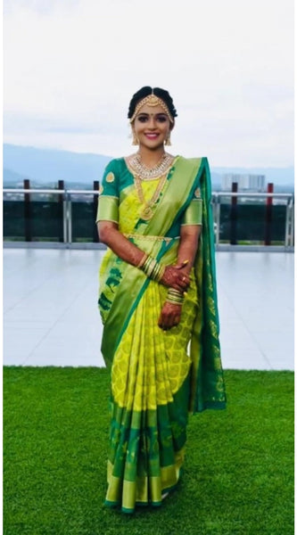 Mayawye Women's Litchi silk Printed Saree With Unstitched Blouse (Light Green)