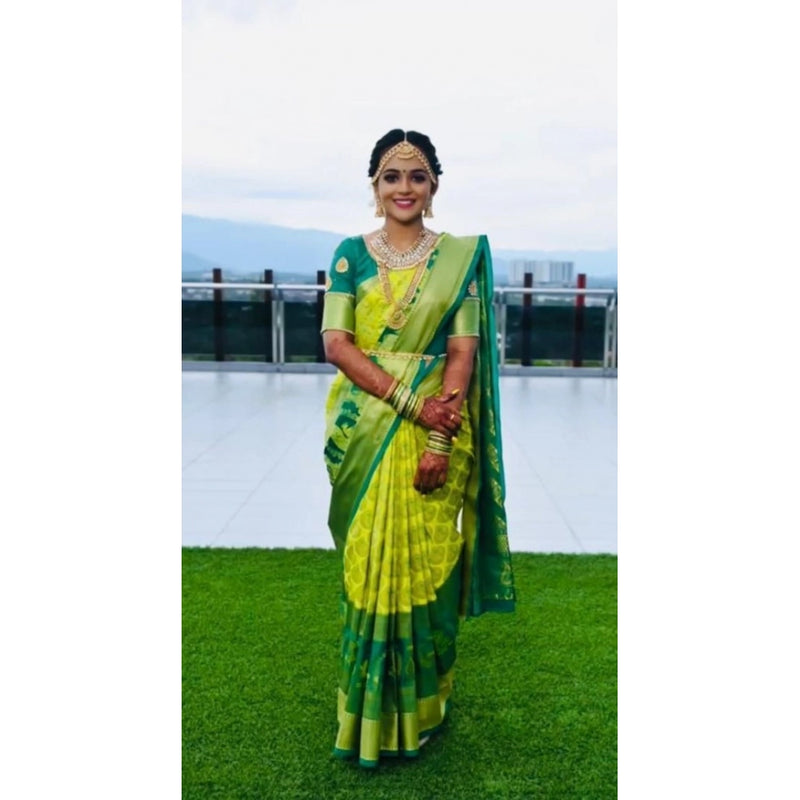 Mayawye Women's Litchi silk Printed Saree With Unstitched Blouse (Light Green)