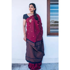 Mayawye Women's Litchi silk Printed Saree With Unstitched Blouse (Red)