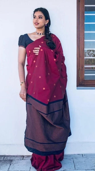 Mayawye Women's Litchi silk Printed Saree With Unstitched Blouse (Red)