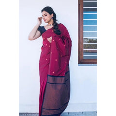 Mayawye Women's Litchi silk Printed Saree With Unstitched Blouse (Red)