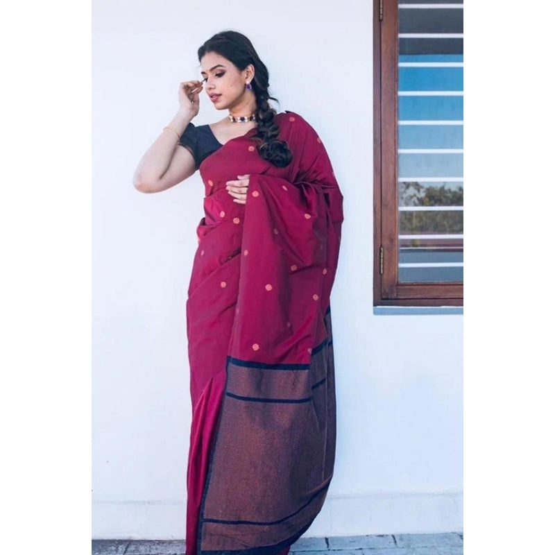 Mayawye Women's Litchi silk Printed Saree With Unstitched Blouse (Red)