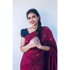 Mayawye Women's Litchi silk Printed Saree With Unstitched Blouse (Red)