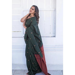 Mayawye Women's Litchi silk Printed Saree With Unstitched Blouse (Dark Green)