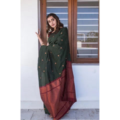 Mayawye Women's Litchi silk Printed Saree With Unstitched Blouse (Dark Green)