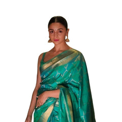 Mayawye Women's Soft Litchi Silk Jacquard Work Saree With Unstitched Blouse 5.5Mtr (Sky Blue)