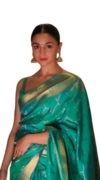 Mayawye Women's Soft Litchi Silk Jacquard Work Saree With Unstitched Blouse 5.5Mtr (Sky Blue)