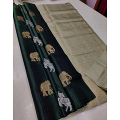 Mayawye Women's Litchi silk Printed Saree With Unstitched Blouse (Green)