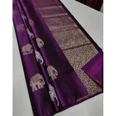 Mayawye Women's Litchi silk Printed Saree With Unstitched Blouse (Magenta With pink)