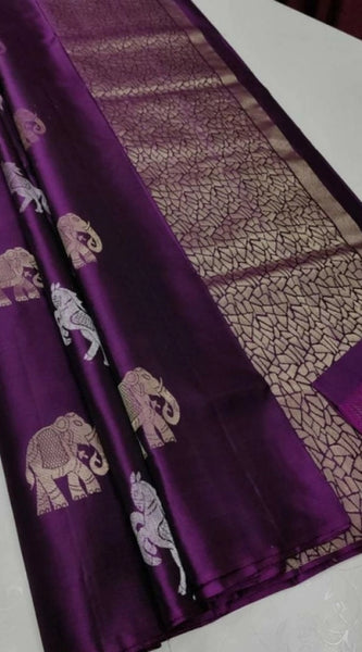 Mayawye Women's Litchi silk Printed Saree With Unstitched Blouse (Magenta With pink)