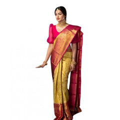 Mayawye Women's Soft Litchi Silk Jacquard Work Saree With Unstitched Blouse 5.5Mtr (Mustard Yellow)