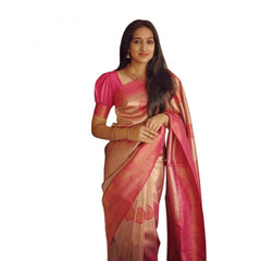 Mayawye Women's Soft Litchi Silk Jacquard Work Saree With Unstitched Blouse 5.5Mtr (Pink)