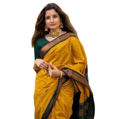 Mayawye Women's Soft Litchi Silk Jacquard Work Saree With Unstitched Blouse 5.5Mtr (Yellow)