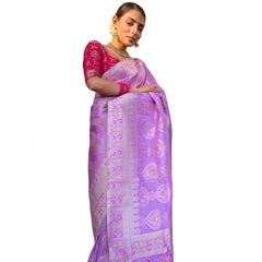 Mayawye Women's Soft Litchi Silk Jacquard Work Saree With Unstitched Blouse 5.5Mtr (Lavender)