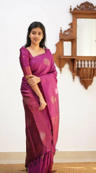 Mayawye Women's Litchi silk Printed Saree With Unstitched Blouse (Dark Pink)