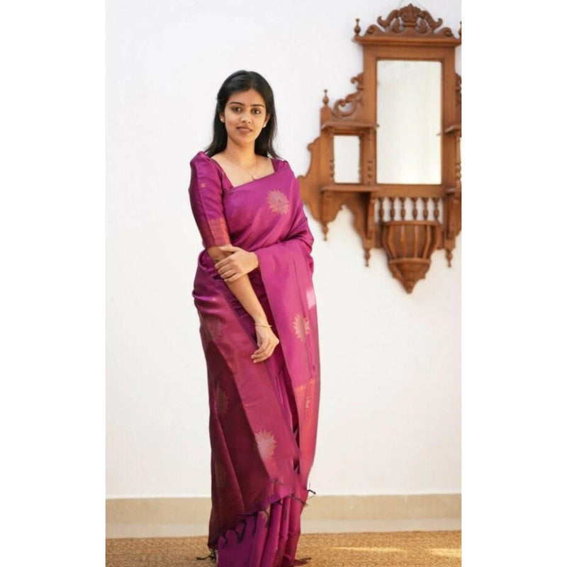 Mayawye Women's Litchi silk Printed Saree With Unstitched Blouse (Dark Pink)