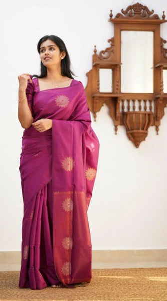 Mayawye Women's Litchi silk Printed Saree With Unstitched Blouse (Dark Pink)