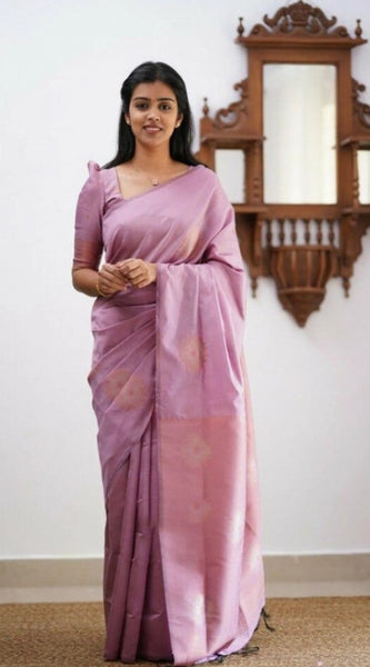 Mayawye Women's Litchi silk Printed Saree With Unstitched Blouse (Light Pink)