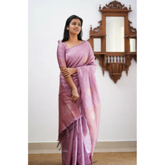 Mayawye Women's Litchi silk Printed Saree With Unstitched Blouse (Light Pink)