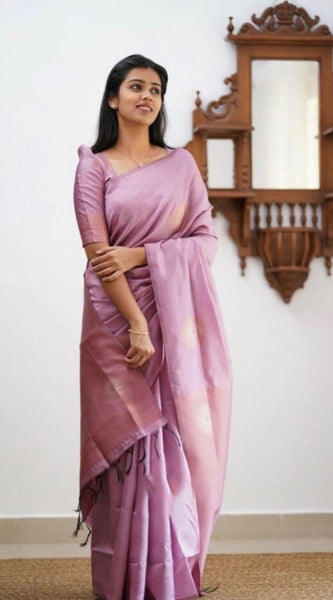 Mayawye Women's Litchi silk Printed Saree With Unstitched Blouse (Light Pink)