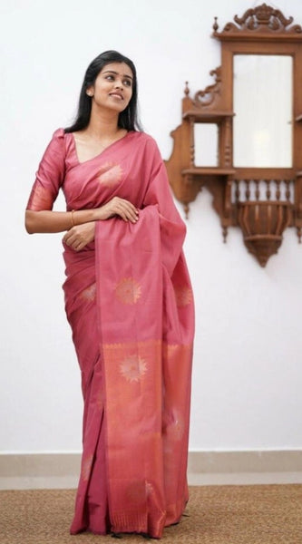 Mayawye Women's Litchi silk Printed Saree With Unstitched Blouse (Peach)