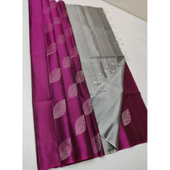 Mayawye Women's Litchi silk Printed Saree With Unstitched Blouse (Pink)
