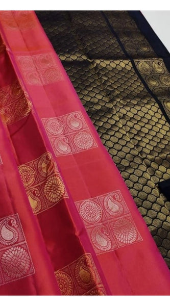 Mayawye Women's Litchi silk Printed Saree With Unstitched Blouse (Red)