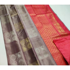 Mayawye Women's Litchi silk Printed Saree With Unstitched Blouse (Brown With Orange)