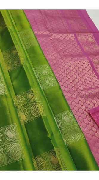 Mayawye Women's Litchi silk Printed Saree With Unstitched Blouse (Green With Pink)