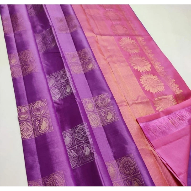 Mayawye Women's Litchi silk Printed Saree With Unstitched Blouse (Magenta With pink)