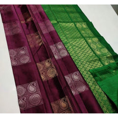 Mayawye Women's Litchi silk Printed Saree With Unstitched Blouse (Brown With Green)